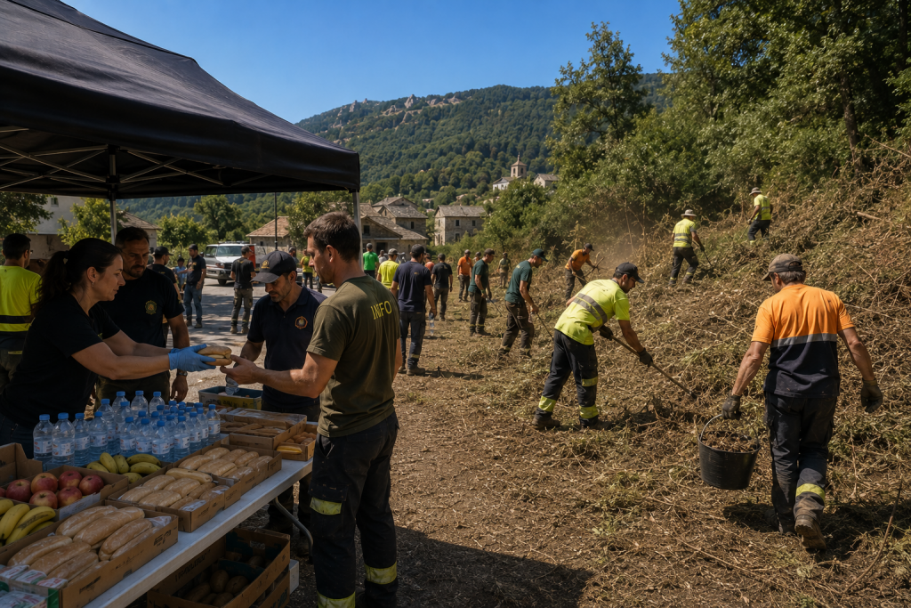 Imagen recreada mediante inteligencia artificial para preservar el derecho a la imagen de las personas voluntarias que participaron en las labores de apoyo y prevención durante el incendio